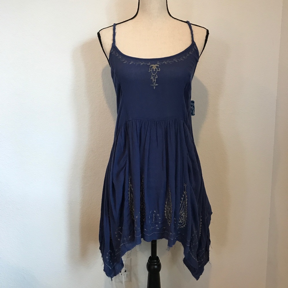 Intimately Free People Boho Dress Blue Embroidered